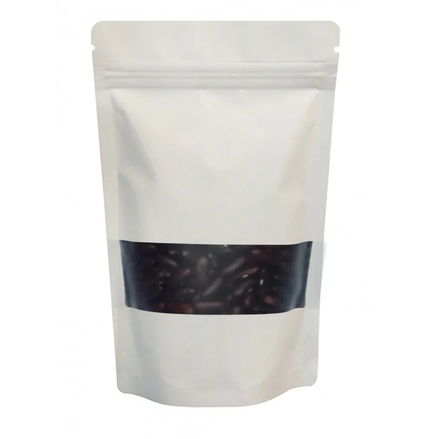 100 x 3.5g Mylar Bags - Matte White Window - Stand Up Pouch