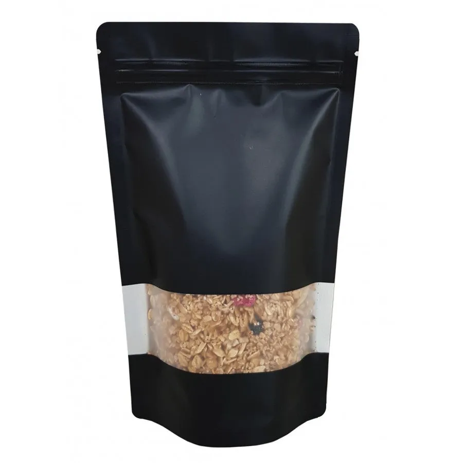 100 x 7g Mylar Bags - Matte Black Window - Stand Up Pouch