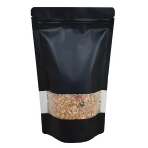 100 x 7g Mylar Bags - Matte Black Window - Stand Up Pouch