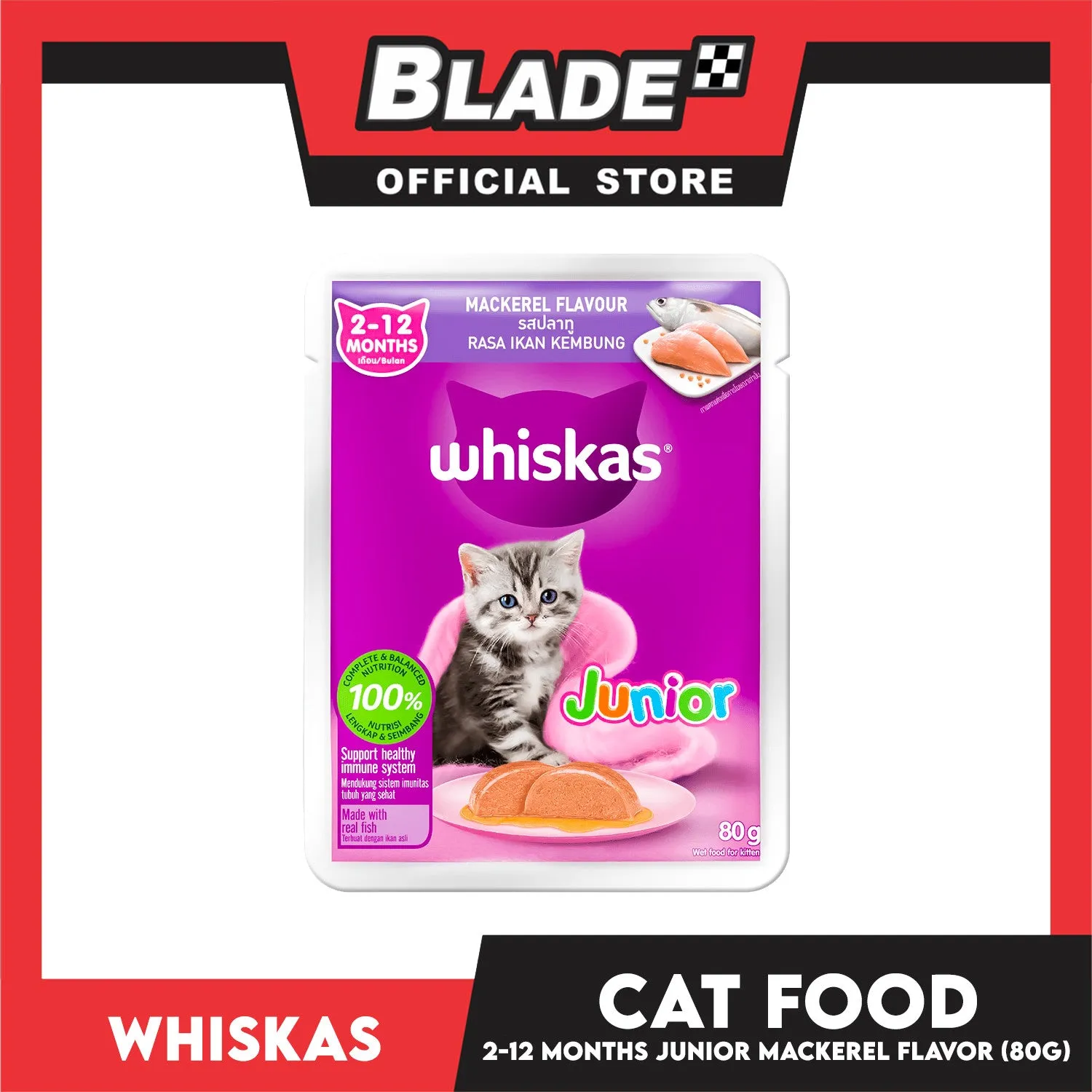 12pcs Whiskas Junior Mackerel Pouch Wet Cat Food 80g