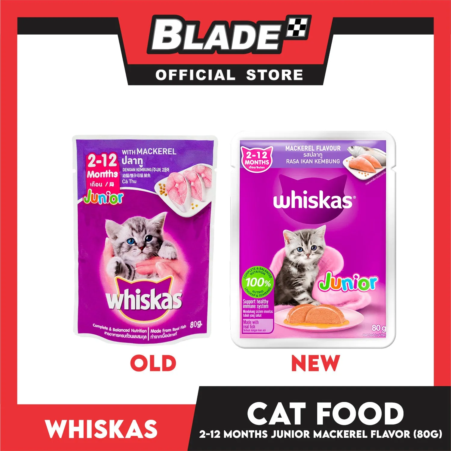 12pcs Whiskas Junior Mackerel Pouch Wet Cat Food 80g