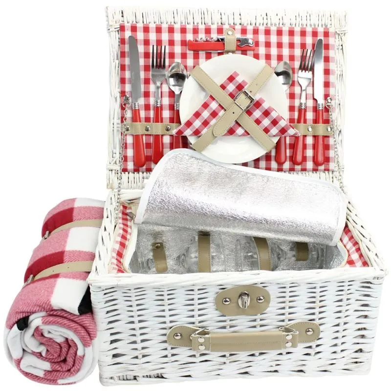 2 Person Romantic Red Wicker Picnic Basket with Cooler