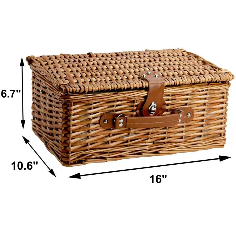 2 Person Willow Hamper Picnic Basket with Cooler Grey Stripe