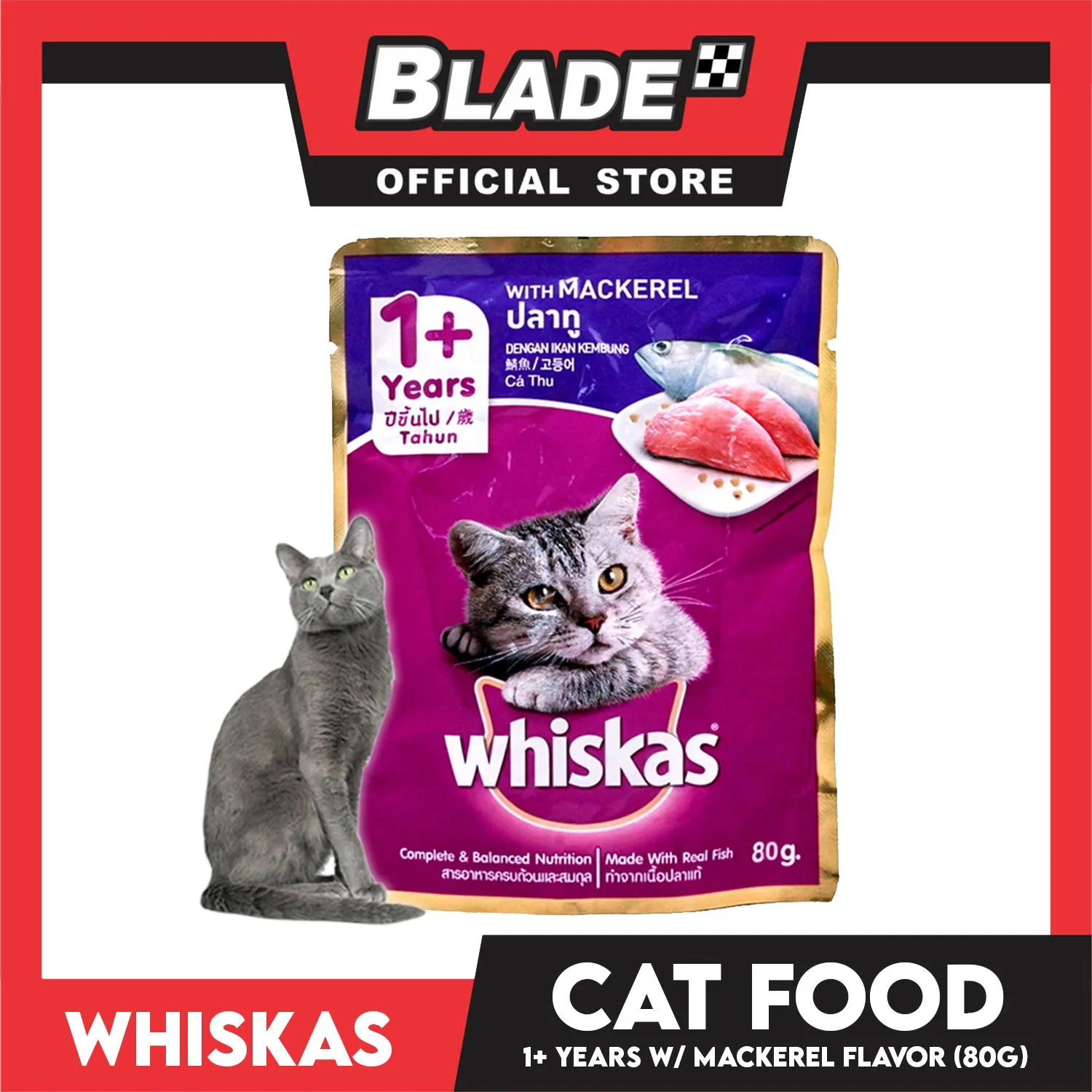 24pcs Whiskas Mackerel Flavor Pouch Wet Cat Food 80g
