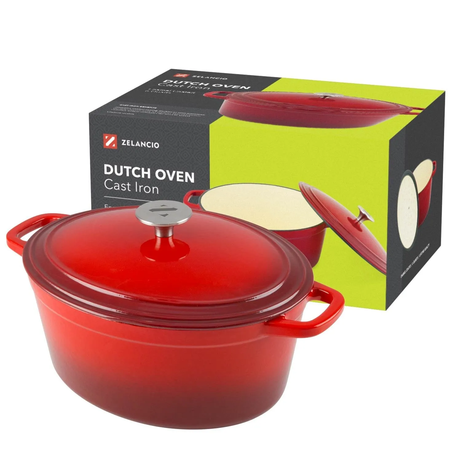 6 Quart Oval Enameled Cast Iron Dutch Oven with Lid