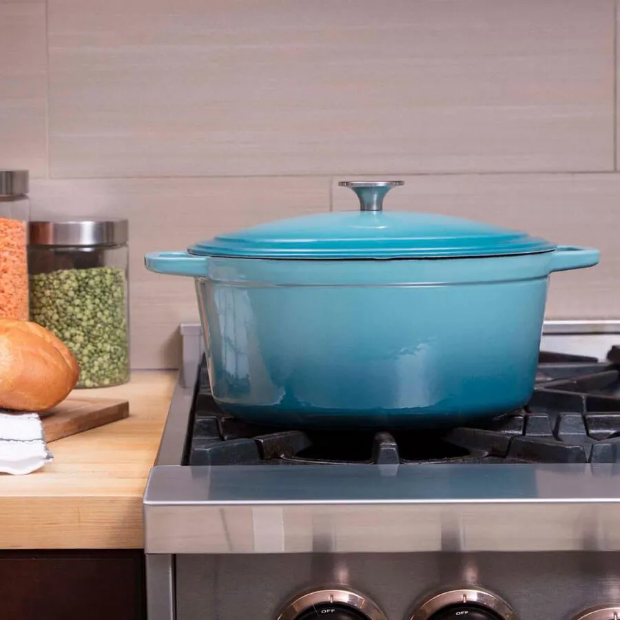 6 Quart Oval Enameled Cast Iron Dutch Oven with Lid