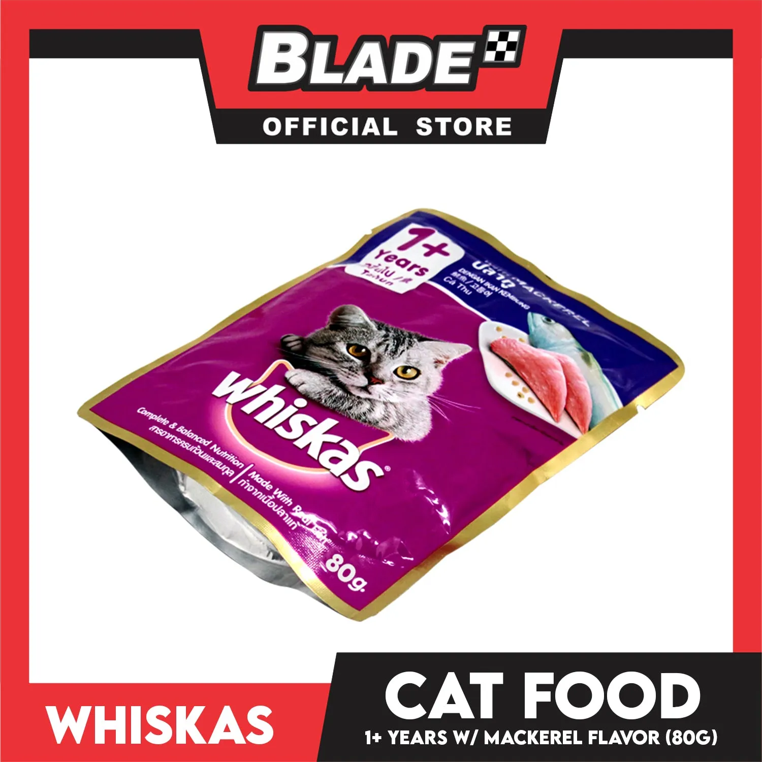 6pcs Whiskas Mackerel Flavor Pouch Wet Cat Food 80g
