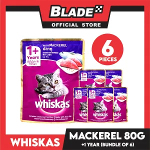 6pcs Whiskas Mackerel Flavor Pouch Wet Cat Food 80g