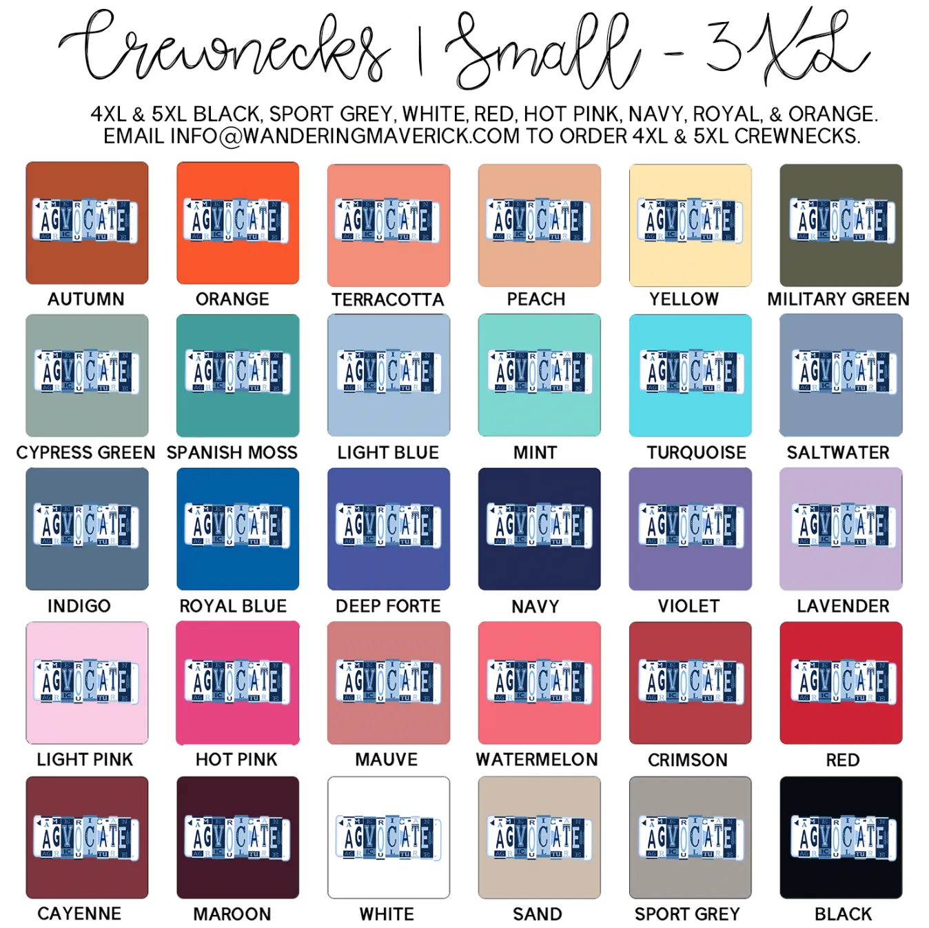 Agovcate License Plate Crewneck (S-3XL) - Multiple Colors!