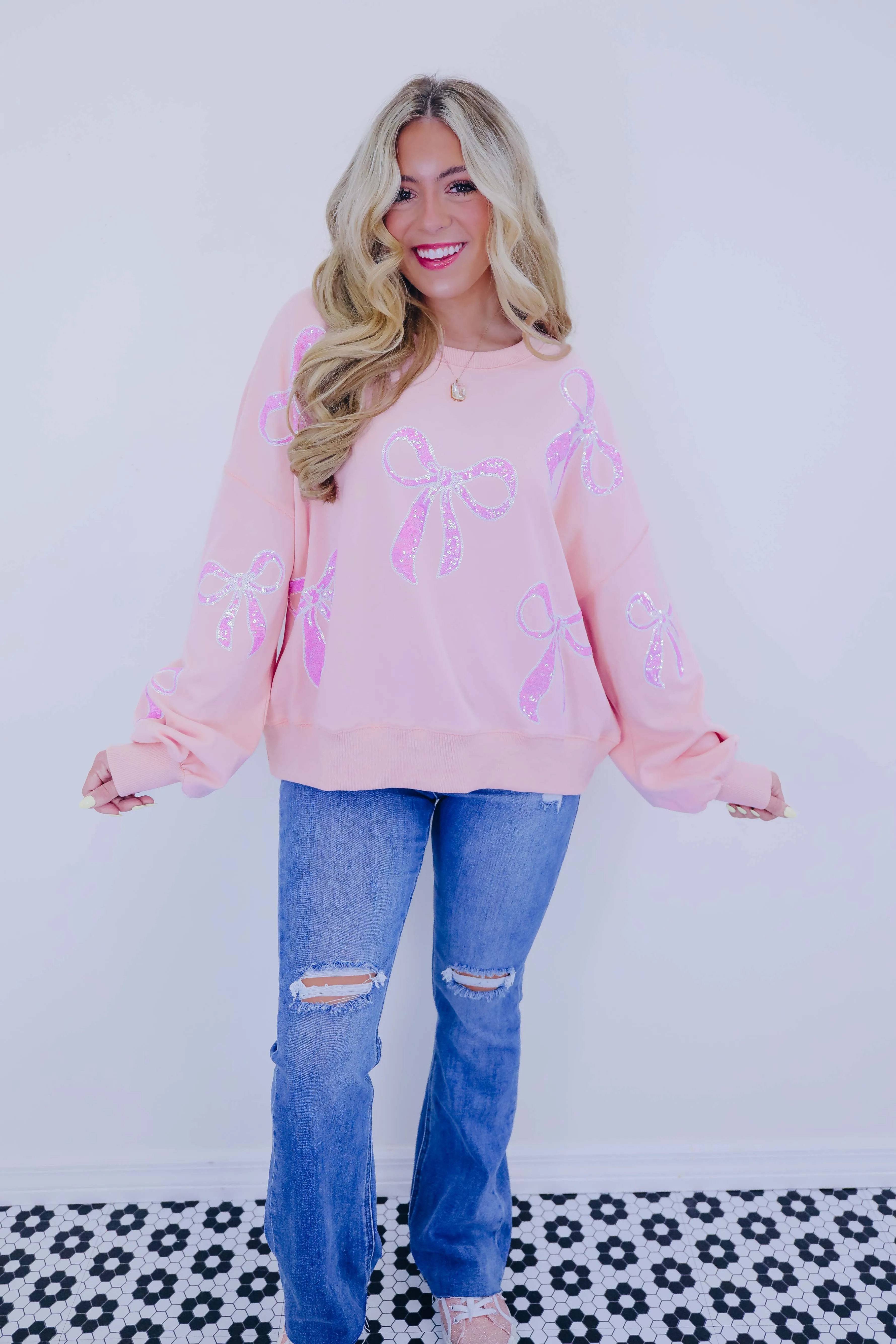 All About My Bows Sequin Oversized Sweatshirt - 2 Colors