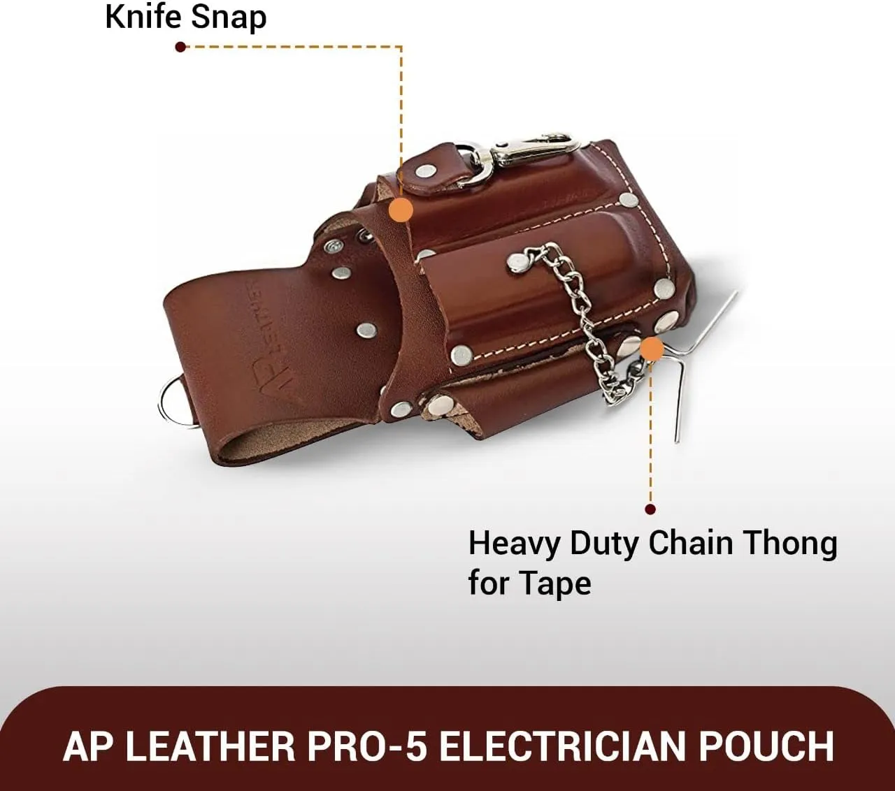 ApLeather Pro5 Electrician Pouch Leather Tool 5 Pocket Pouch brown