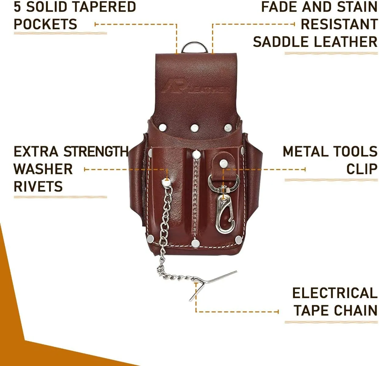 ApLeather Pro5 Electrician Pouch Leather Tool 5 Pocket Pouch brown