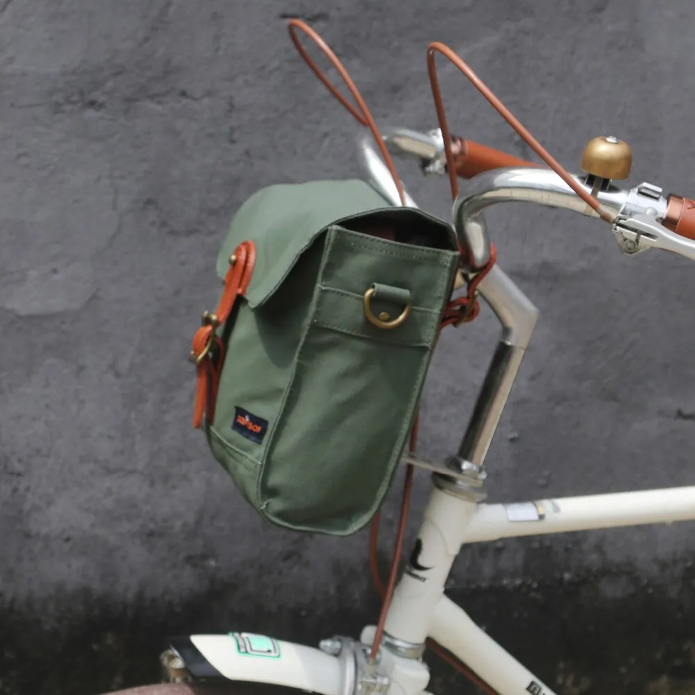 Bicycle Handlebar Bag Pack Front Tube Basket Pannier Messenger Bag Outdoor Accessories Green Waxed Waterproof Canvas