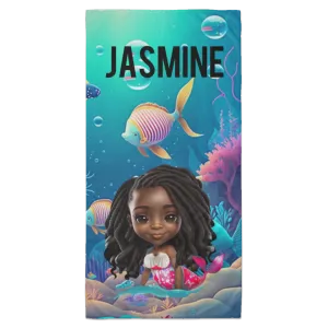 Black Mermaid Girl BeachTowel - 35x70