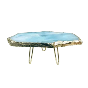 Blue Agate Cake Stand with Brass Legs