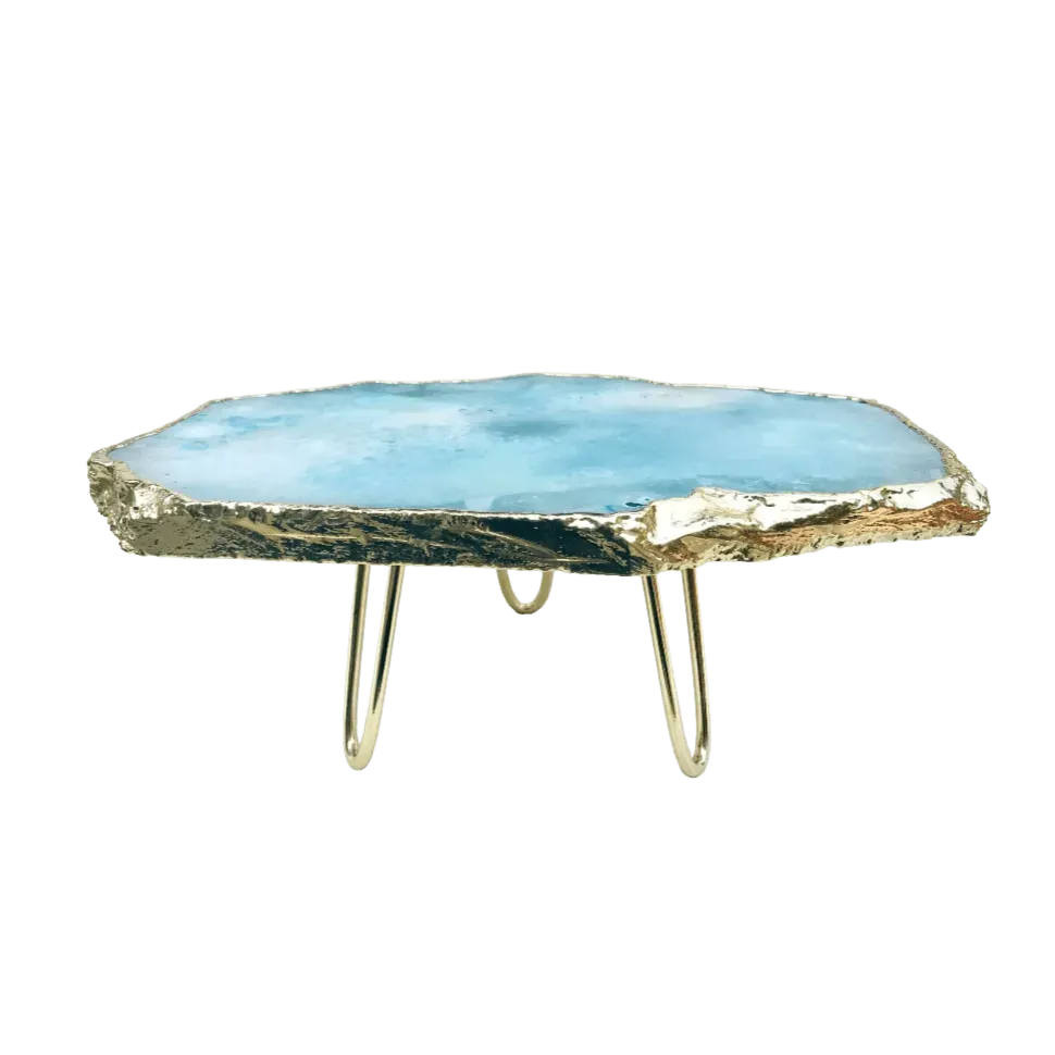 Blue Agate Cake Stand with Brass Legs