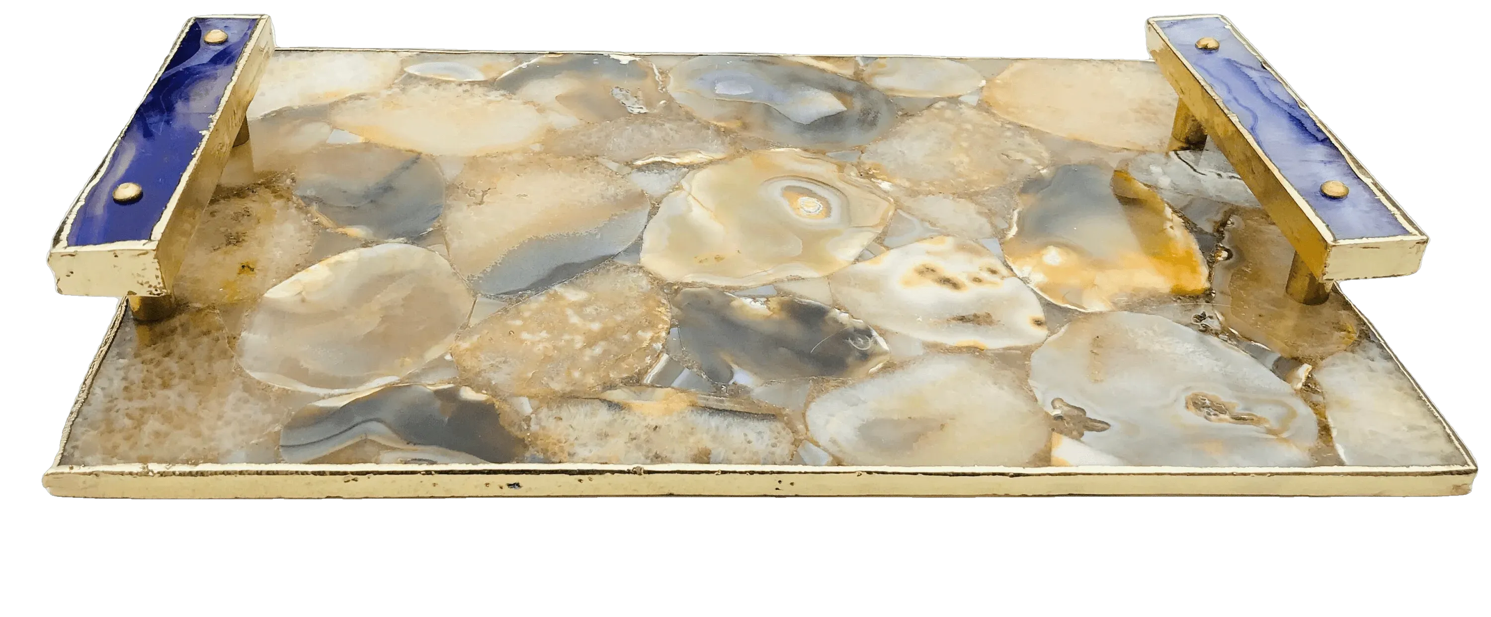 Brown Plated Agate Serving Tray With Purple Onyx Agate Handles
