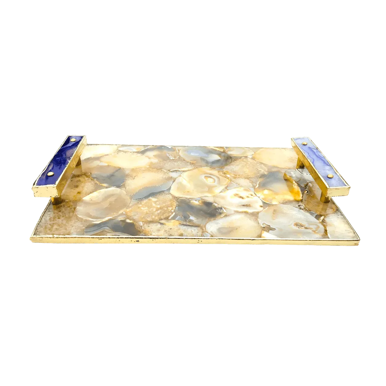 Brown Plated Agate Serving Tray With Purple Onyx Agate Handles