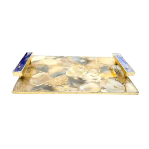 Brown Plated Agate Serving Tray With Purple Onyx Agate Handles