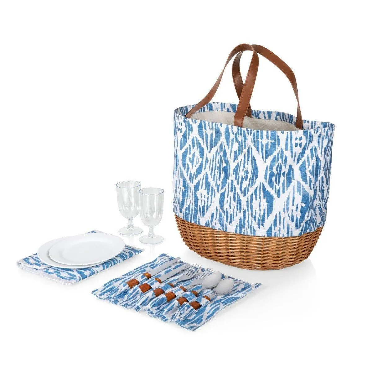 Canvas & Wicker Picnic Bag - Available in 3 Color Patterns