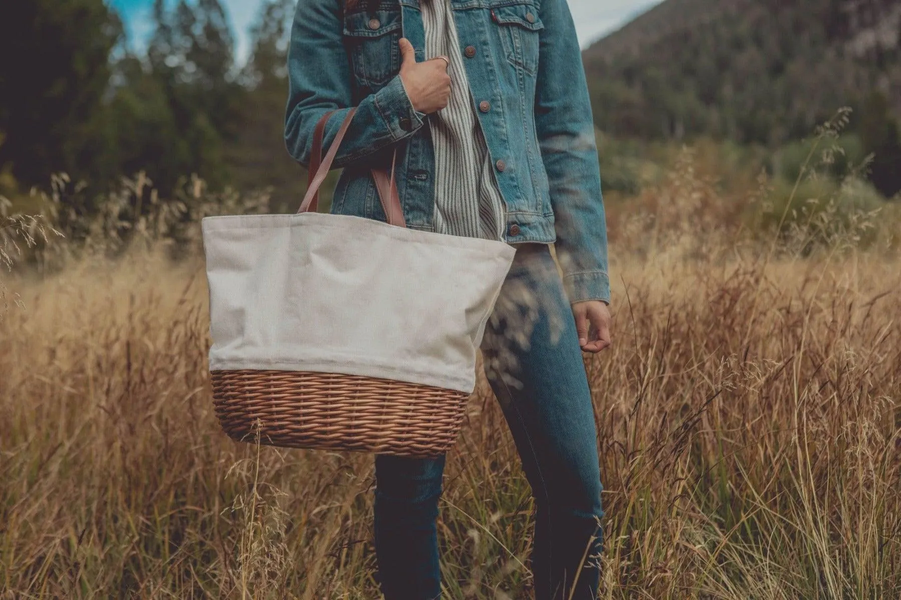 Canvas & Wicker Picnic Bag - Available in 3 Color Patterns