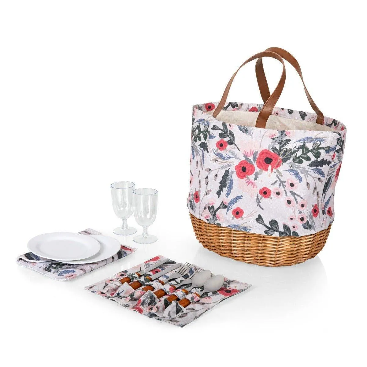 Canvas & Wicker Picnic Bag - Available in 3 Color Patterns