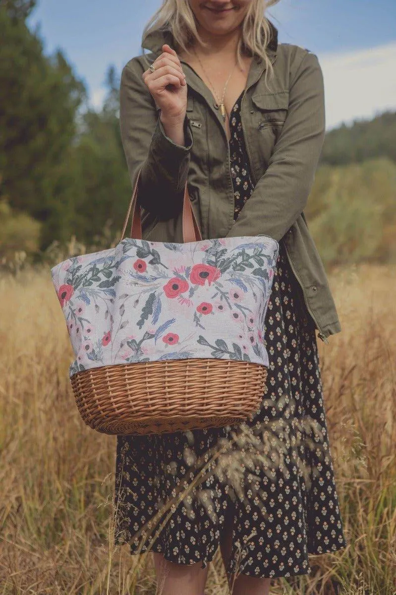 Canvas & Wicker Picnic Bag - Available in 3 Color Patterns
