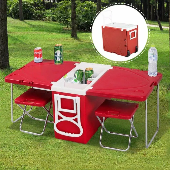 Crony 28L two-chair plastic incubator with desk and chair Multi-function picnic table with cooling incubator | Red