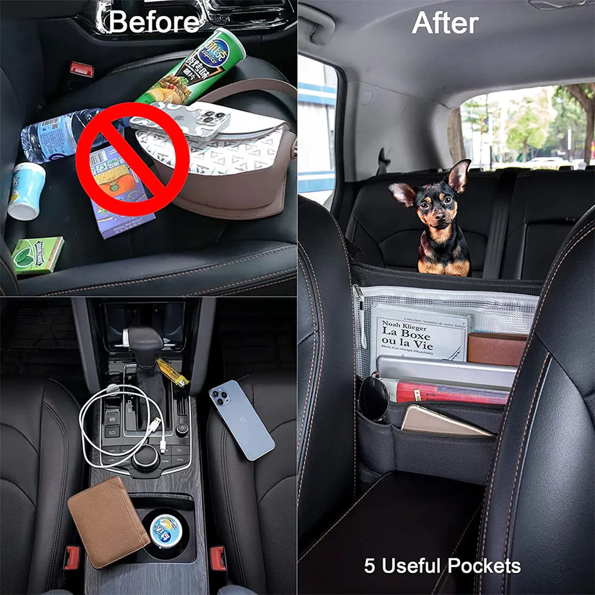 Custom Text For Car Purse Holder for Car Handbag Holder Between Seats Premium PU Leather, Compatible with All Cars, Auto Driver Or Passenger Accessories Organizer, Hanging Car Purse Storage Pocket Back Seat Pet Barrier PE11991