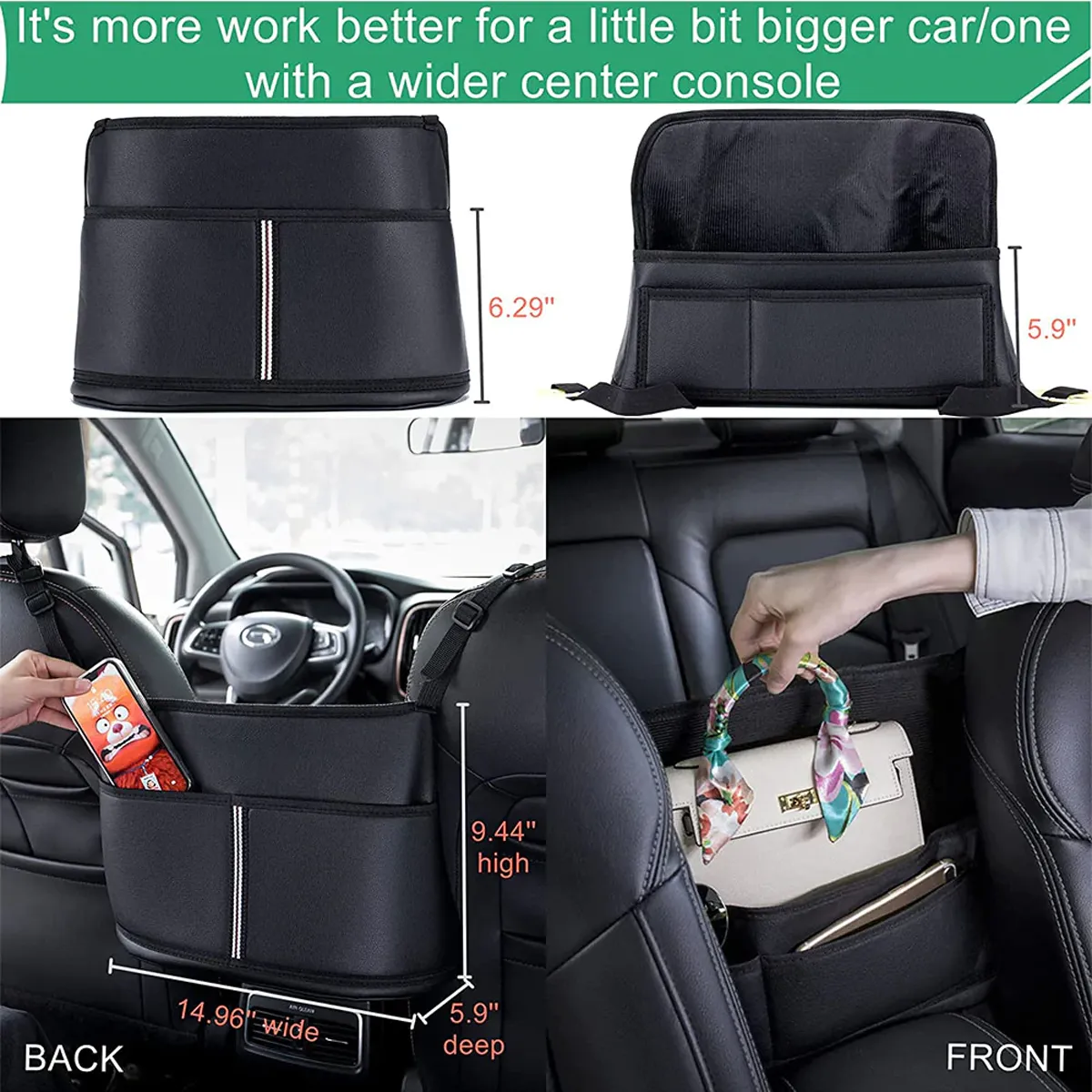 Custom Text For Car Purse Holder for Car Handbag Holder Between Seats Premium PU Leather, Compatible with All Cars, Auto Driver Or Passenger Accessories Organizer, Hanging Car Purse Storage Pocket Back Seat Pet Barrier PE11991