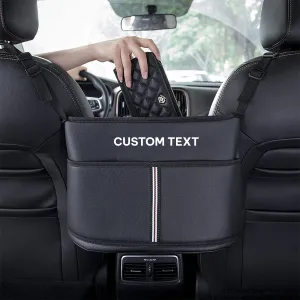 Custom Text For Car Purse Holder for Car Handbag Holder Between Seats Premium PU Leather, Compatible with All Cars, Auto Driver Or Passenger Accessories Organizer, Hanging Car Purse Storage Pocket Back Seat Pet Barrier PE11991