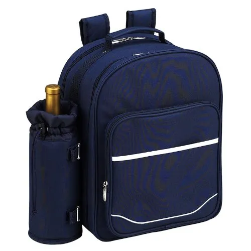 (D) 2 Person Picnic Backpack Bag, Full Equipment Set for Outdoor (Blue Chevron)