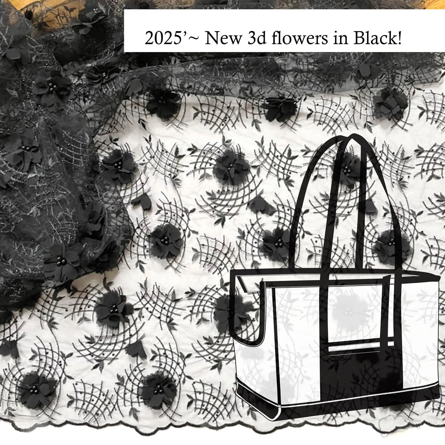 dog carrier, non-overheating, spring/summer lightweight 3D flowered pet tote "BLACK DALIA"