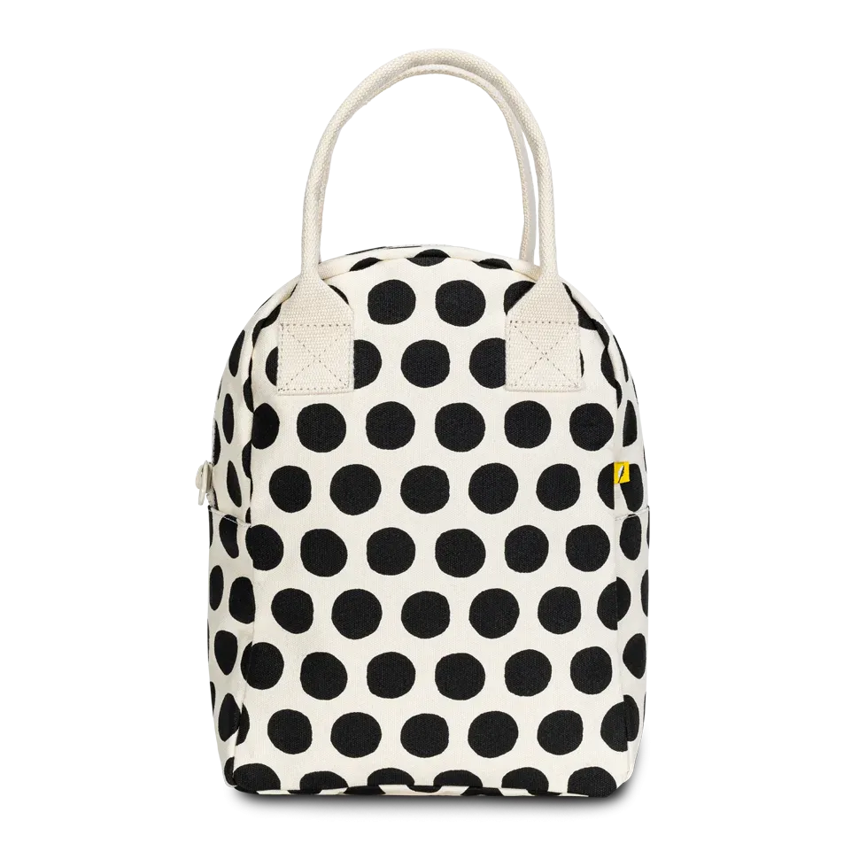 Dots Black and White Zippered Lunch Bag