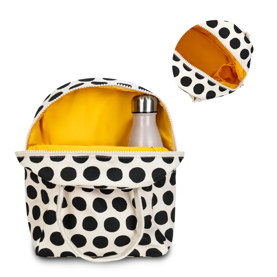 Dots Black and White Zippered Lunch Bag