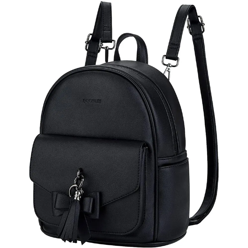 ECOSUSI Mini Backpack for Women Cute Bowknot Small Backpack Purse Girls Leather Bookbag,with Charm Tassel | Multiple Colors