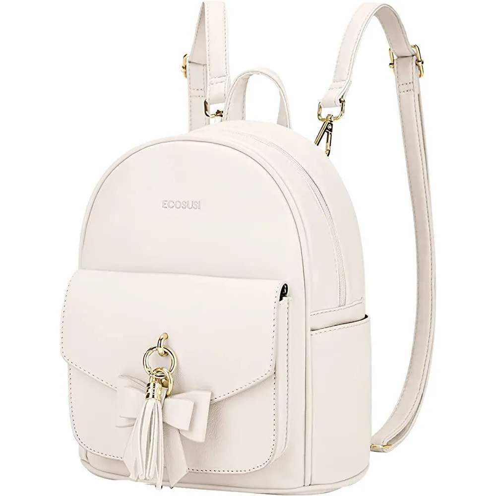 ECOSUSI Mini Backpack for Women Cute Bowknot Small Backpack Purse Girls Leather Bookbag,with Charm Tassel | Multiple Colors