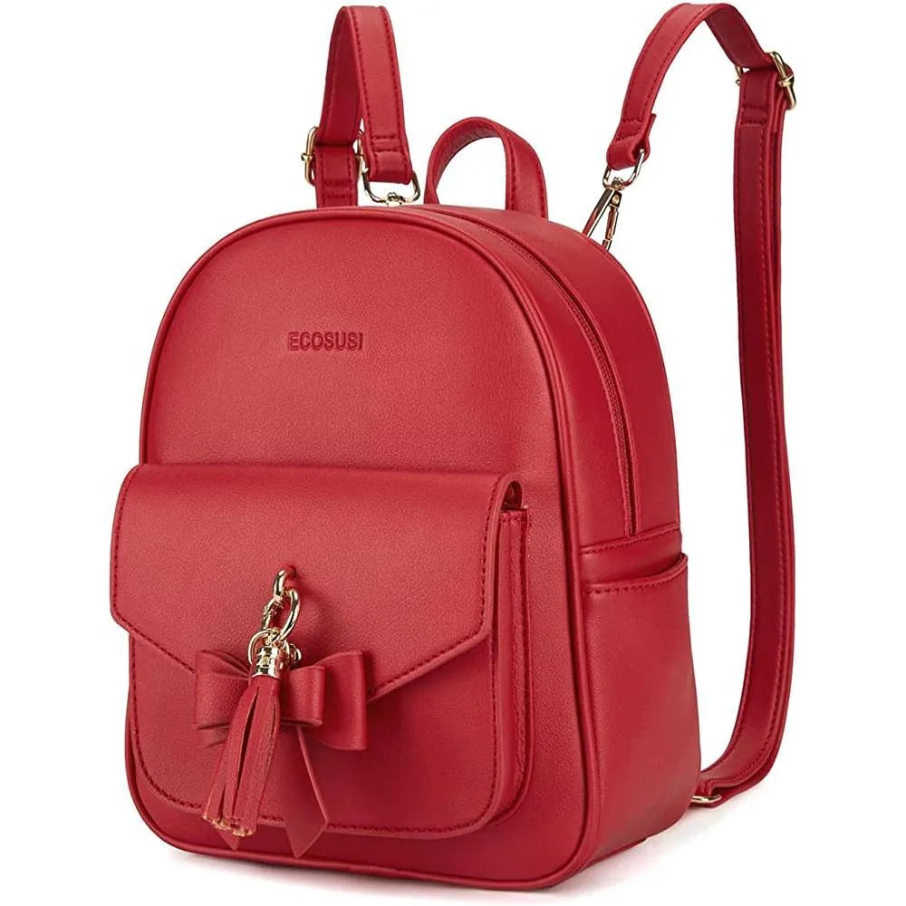 ECOSUSI Mini Backpack for Women Cute Bowknot Small Backpack Purse Girls Leather Bookbag,with Charm Tassel | Multiple Colors