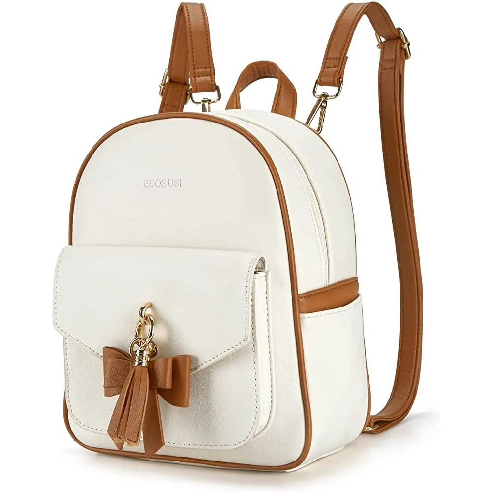 ECOSUSI Mini Backpack for Women Cute Bowknot Small Backpack Purse Girls Leather Bookbag,with Charm Tassel | Multiple Colors