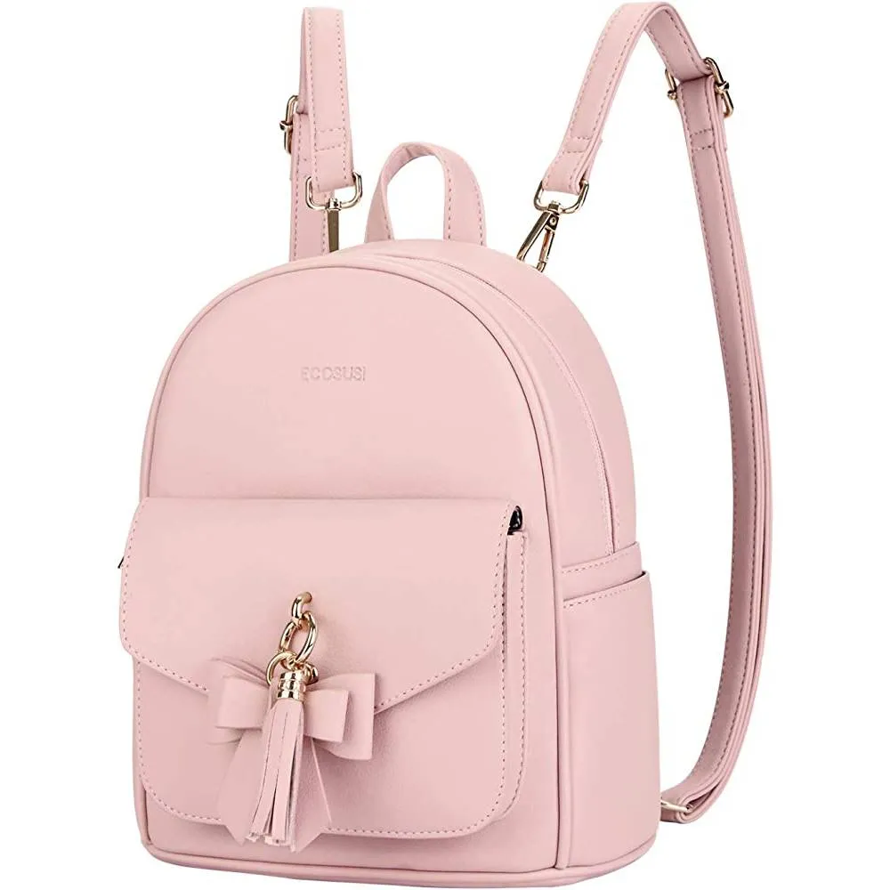 ECOSUSI Mini Backpack for Women Cute Bowknot Small Backpack Purse Girls Leather Bookbag,with Charm Tassel | Multiple Colors