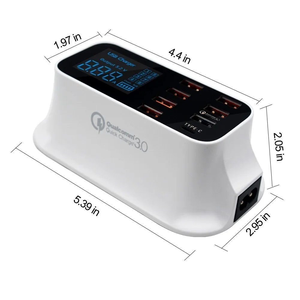 Fast Charging Station Multiple USB Charger 7 Port Desktop Charger Hub LED Display Power Adapter UK Plug