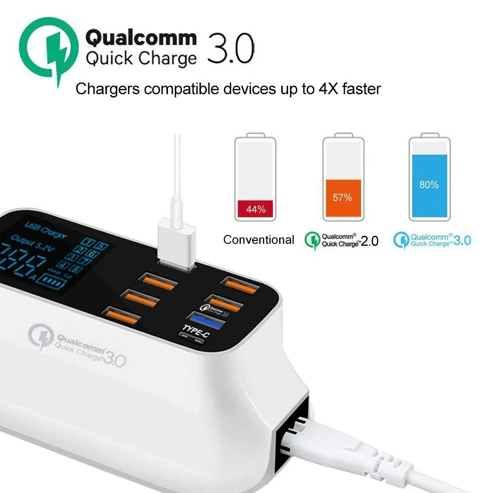 Fast Charging Station Multiple USB Charger 7 Port Desktop Charger Hub LED Display Power Adapter UK Plug