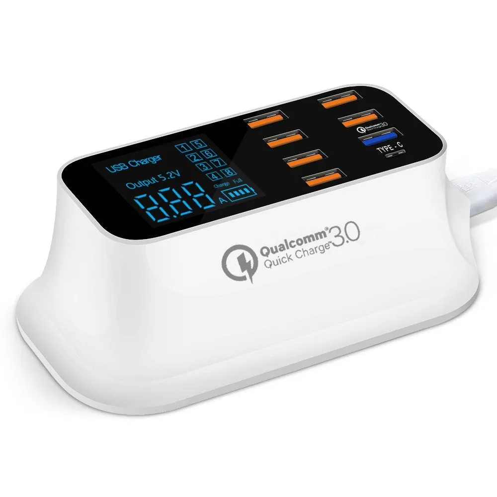 Fast Charging Station Multiple USB Charger 7 Port Desktop Charger Hub LED Display Power Adapter UK Plug