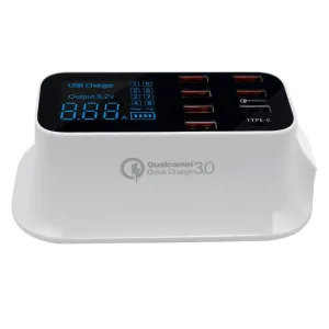 Fast Charging Station Multiple USB Charger 7 Port Desktop Charger Hub LED Display Power Adapter UK Plug