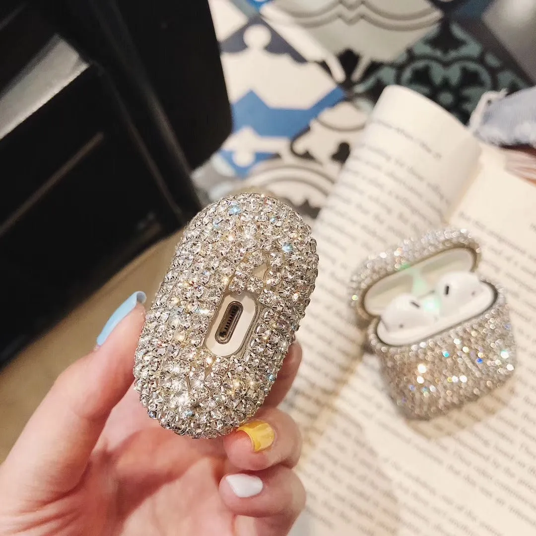 For airpods1/2 Protective Cover Fashion Rhinestone Wireless Bluetooth Headset Charging Box Protective Case Silver
