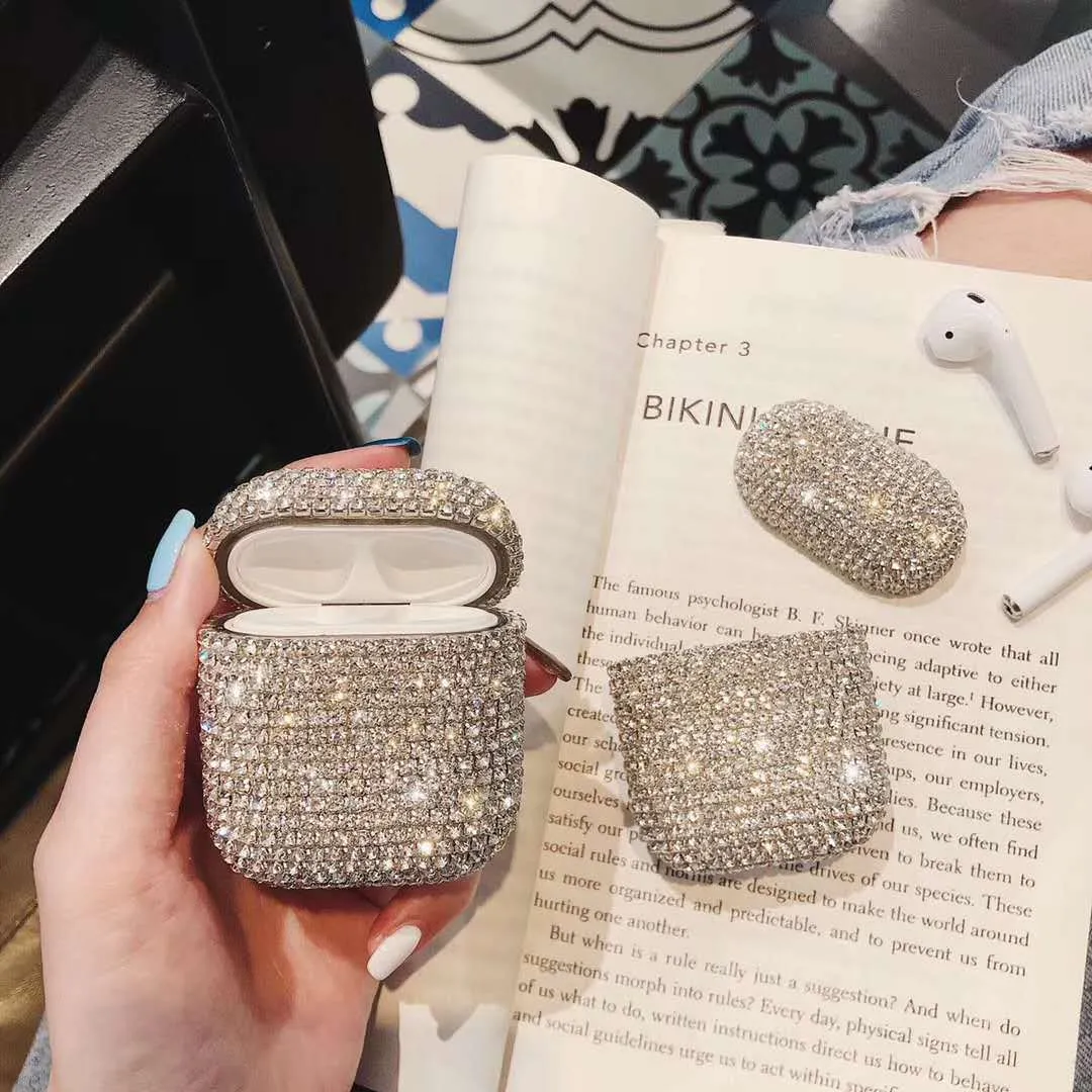 For airpods1/2 Protective Cover Fashion Rhinestone Wireless Bluetooth Headset Charging Box Protective Case Silver