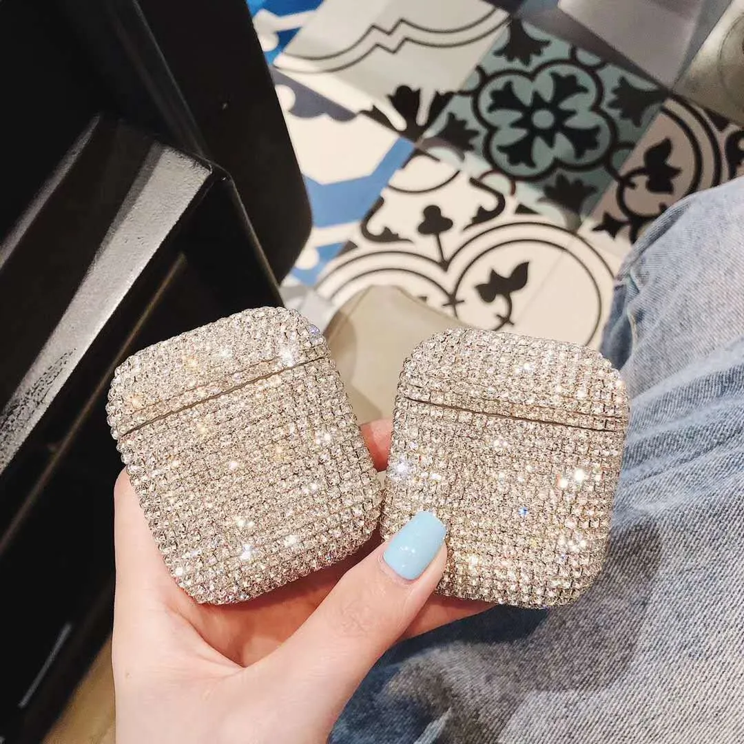 For airpods1/2 Protective Cover Fashion Rhinestone Wireless Bluetooth Headset Charging Box Protective Case Silver
