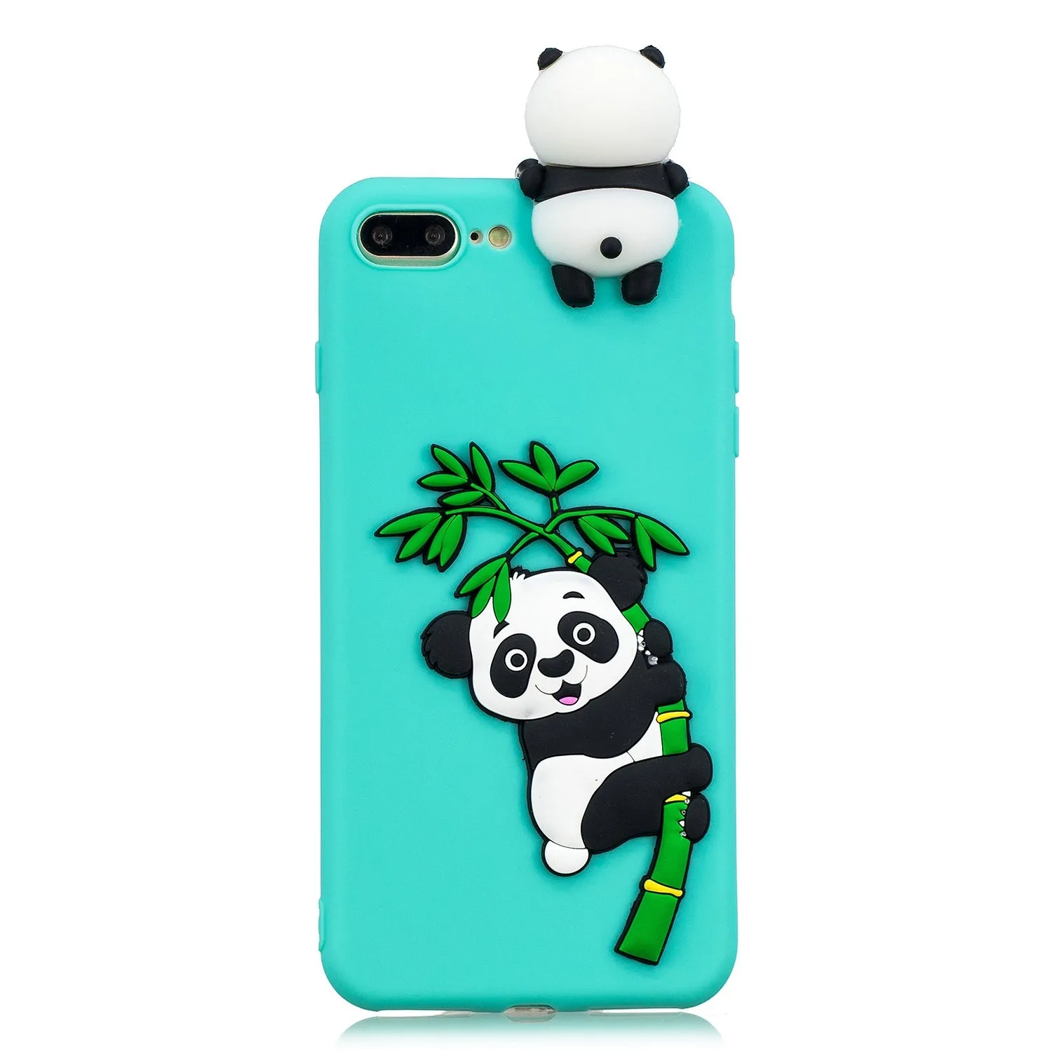 For iPhone 5/5S/SE/6/6S/6 Plus/6S Plus/7/8/7 Plus/8 Plus Phone Case 3D Cartoon Panda Bamboo Cellphone Back Shell Shockproof Smartphone Cover Light blue