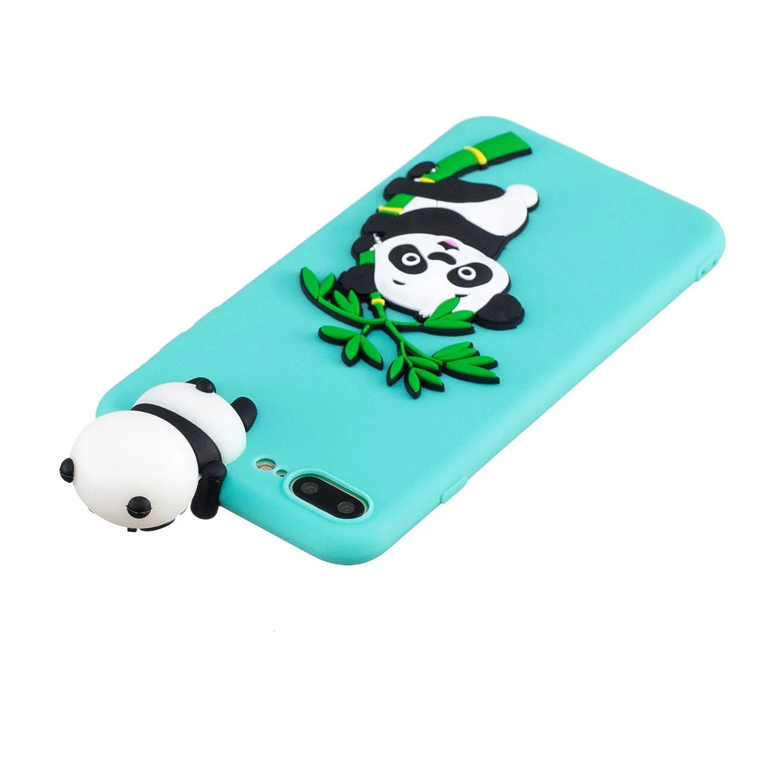 For iPhone 5/5S/SE/6/6S/6 Plus/6S Plus/7/8/7 Plus/8 Plus Phone Case 3D Cartoon Panda Bamboo Cellphone Back Shell Shockproof Smartphone Cover Light blue
