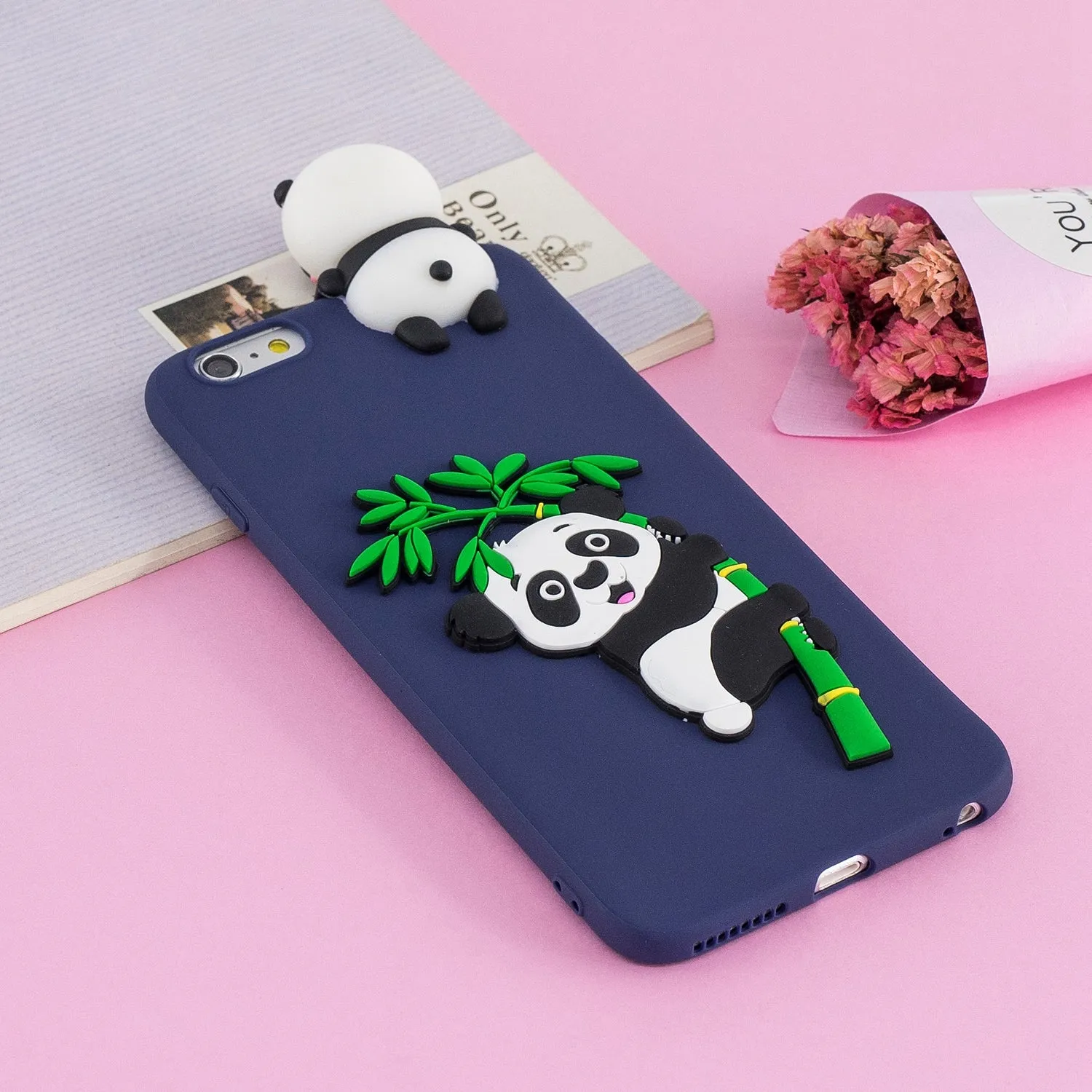 For iPhone 5/5S/SE/6/6S/6 Plus/6S Plus/7/8/7 Plus/8 Plus Phone Case 3D Cartoon Panda Bamboo Cellphone Back Shell Shockproof Smartphone Cover Royal blue